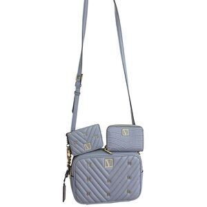 Victoria Secret Blue Quilted Crossbody Bag Wallet and Zip Card Case